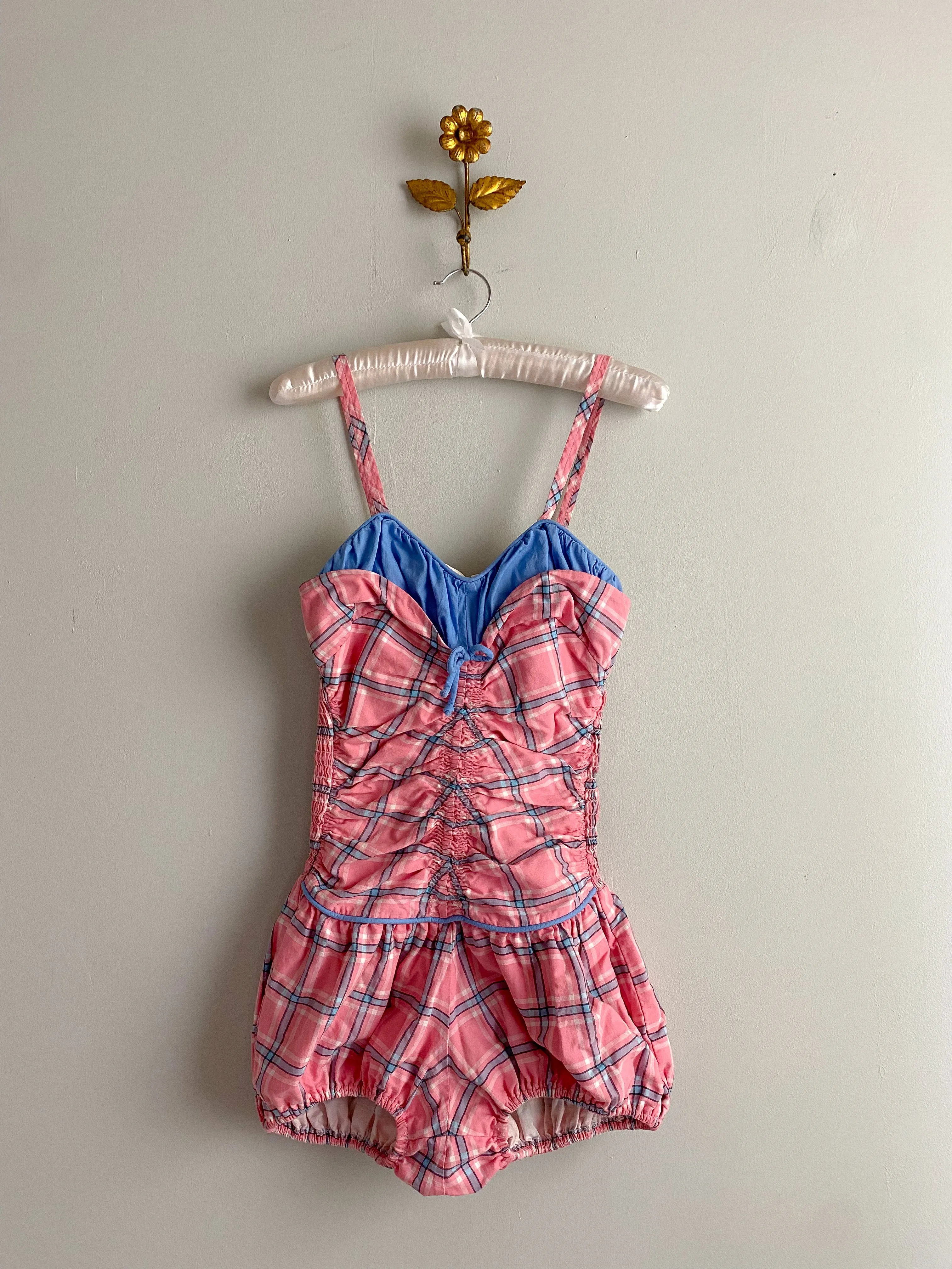 1950’s Cotton Candy Plaid Vintage Swimsuit / Sz S