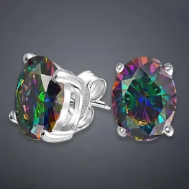 2.00 CTTW Genuine Rainbow Topaz Oval Cut Sterling Silver Studs