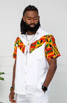 African Print V-Shaped Shirt for Men | Short Sleeve Ankara Shirt - KENDRICK