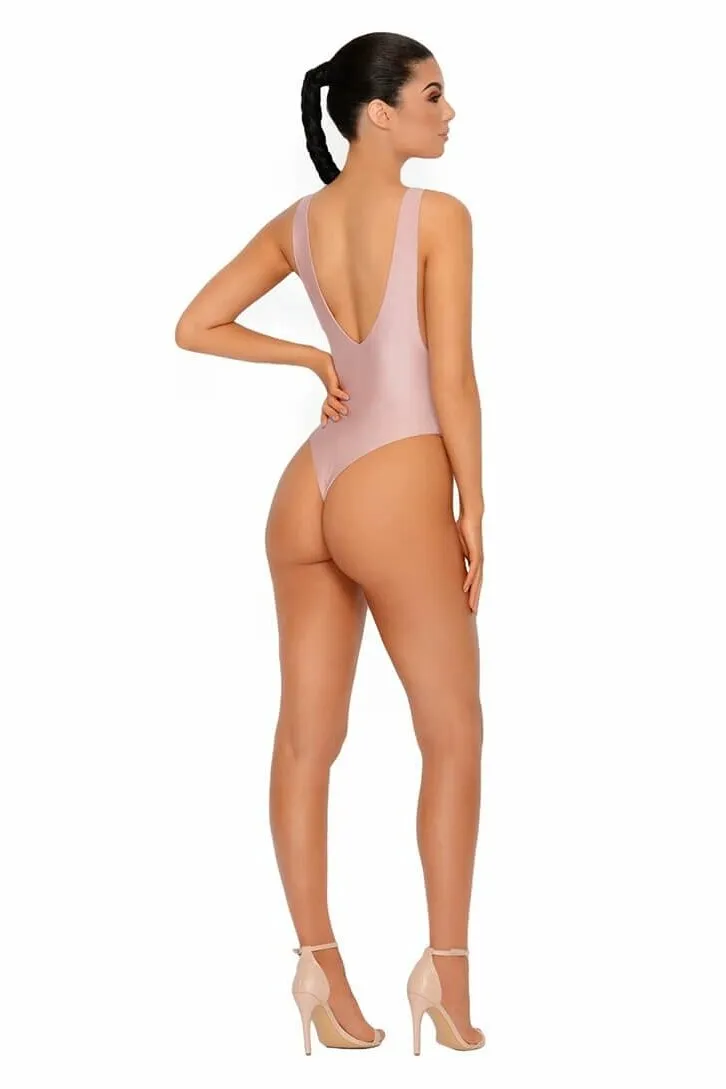 All Tied Up Lace Front High Leg Swimsuit in Blush Mauve