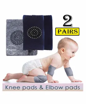 Babymoon Baby Kids Knee Pads AntiSlip Stretchable Knee Cap Elbow Safety - Light Grey & Blue