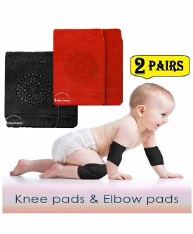 Babymoon Baby Kids Knee Pads AntiSlip Stretchable Knee Cap Elbow Safety - Red & Black