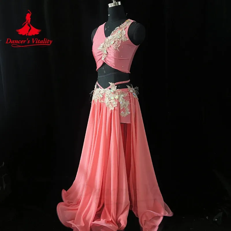 Belly Dance Performance Costume for Women Customsized Sleeveless Top chiffon Long Skirt 2pcs Adult Children Belly Dancing Outfit