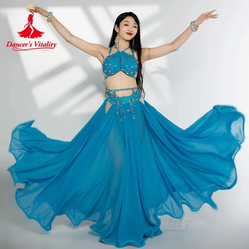 Belly Dancer Costume Set for Women Senior AB Stones Bra Top chiffon Long Skirt 2pcs Custom Adult Child Oriental Dancing Outfit