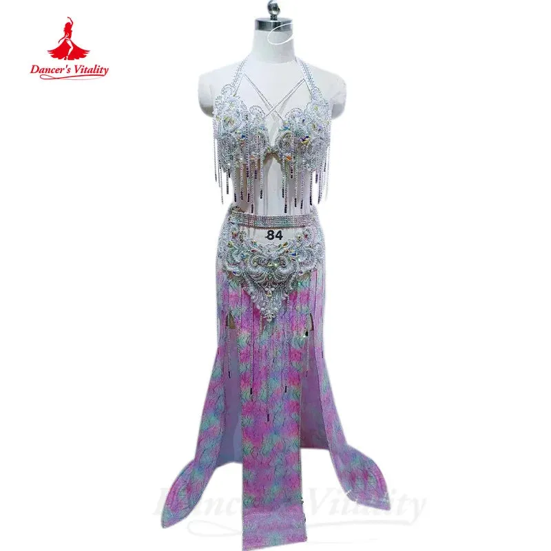 Bellydance Costume Customized Senior AB Stones Bra Luxury Split Long Skirt 2pcs Oriental Dance Professional Performance Clothing