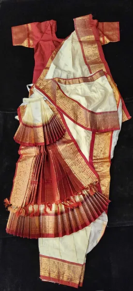 Bharatnatyam Dress | Half white with Maroon | Dharmavaram Silk | Readymade Dance Costume