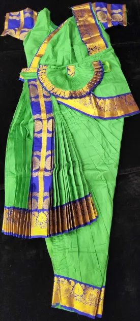 Bharatnatyam Dress | Parrot Green with Purple | Silk Cotton with Normal Border | Readymade Dance Costume