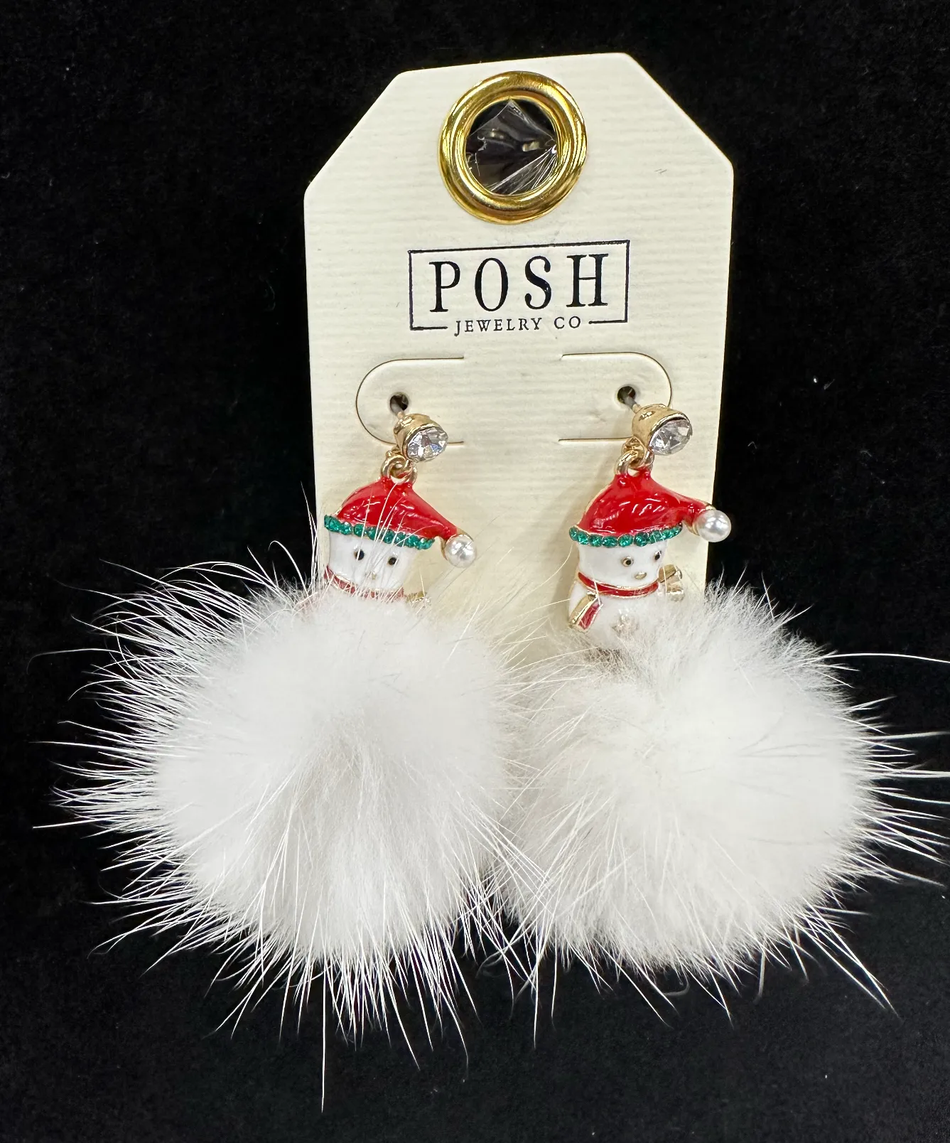 Christmas theme snowman pom-pom earring