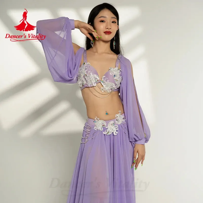 elly Dance Clothes Suit for Women Oriental Dance Outfit Bra long Skirt Sleeves 3pcs Customzied Adult Belly Dancing Popsong Set