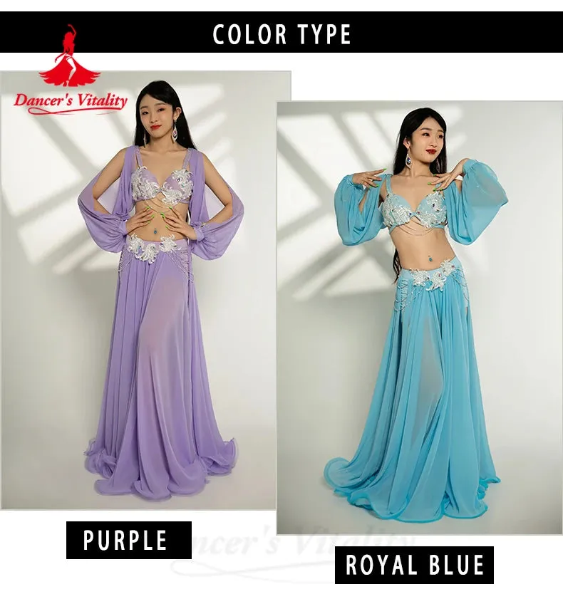 elly Dance Clothes Suit for Women Oriental Dance Outfit Bra long Skirt Sleeves 3pcs Customzied Adult Belly Dancing Popsong Set