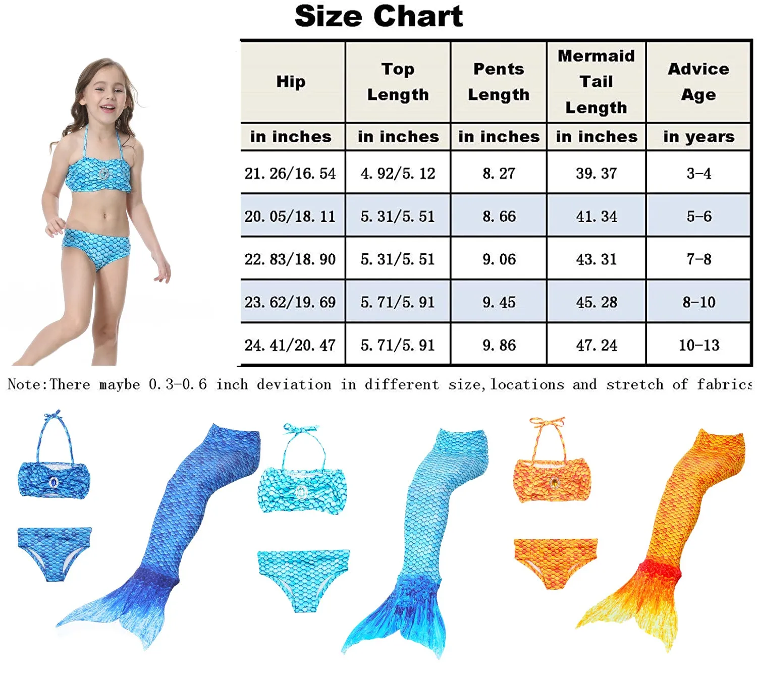 Fancydresswale Mermaid swimming suit bikini for Girls- Blue