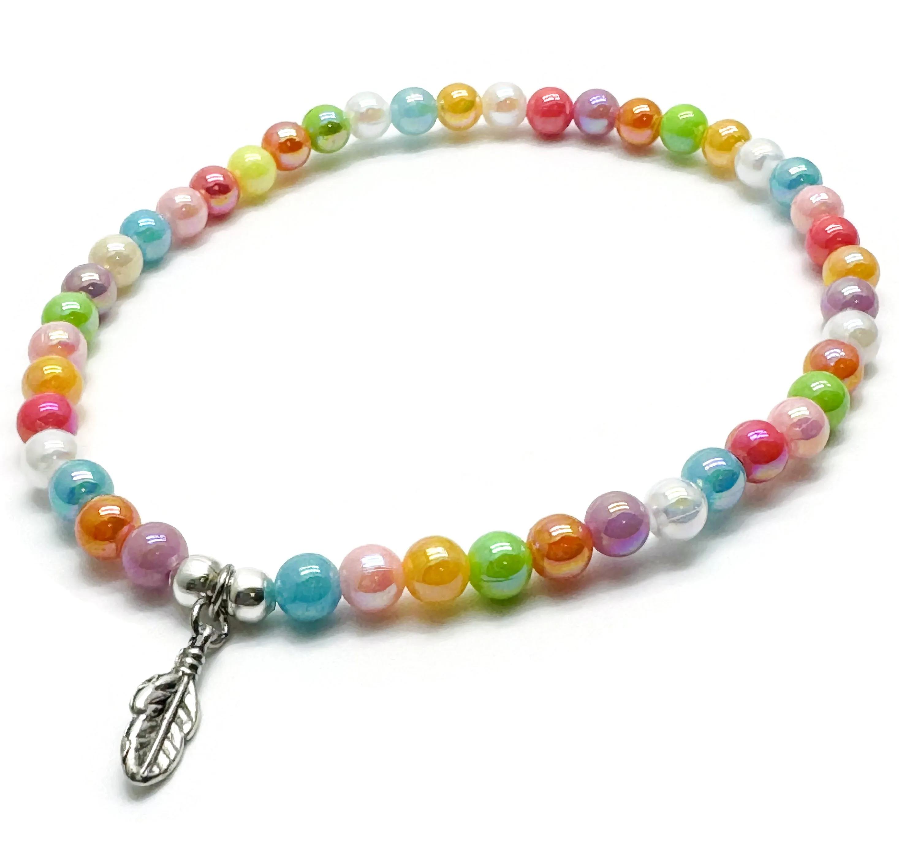 Feather Charm Acrylic Bead Anklet - Colour Choice