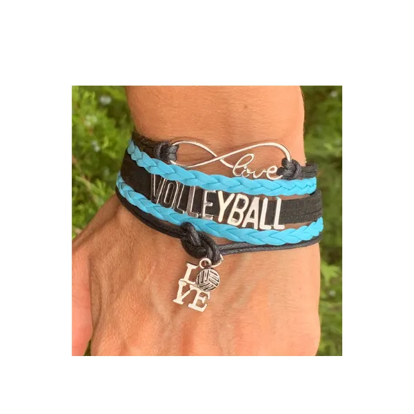 Girls Volleyball Blue and Black Infinity Bracelet - Pick Charm