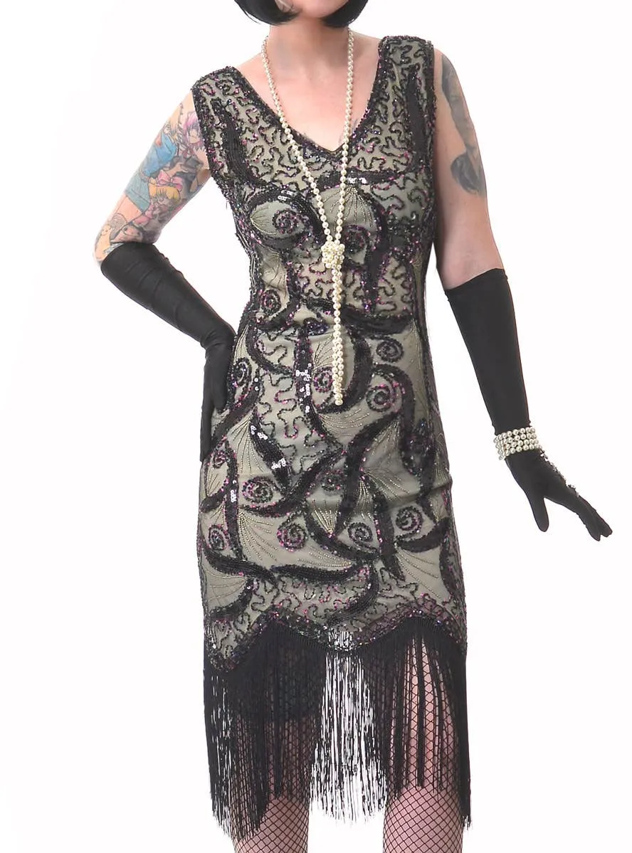 Glam Olive and Black Womens Plus Size 1920s Costume