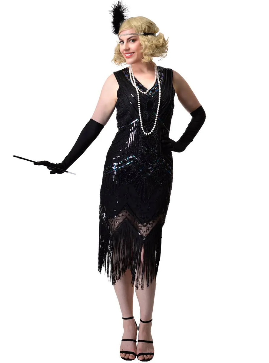 Iridescent Black Sequin 1920s Gatsby Plus Size Womens Costume