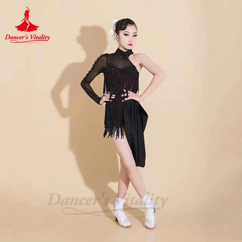 Latin Dance Costume Skirt for Kid's Rumba Chacha Tango Competiton Clothing Custom Adult Children Latin Dancing Wear Outfit