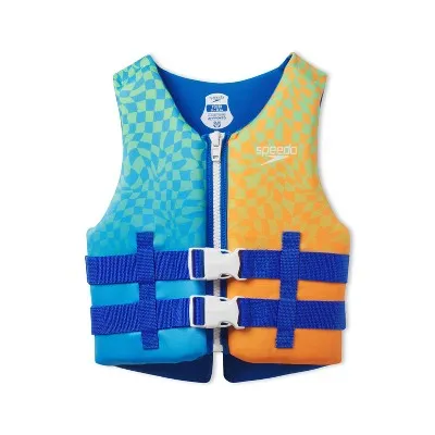 New - Speedo Boys PFD Life Jacket Vest Type III 50-90 lbs Anti-Microbial , Checkered