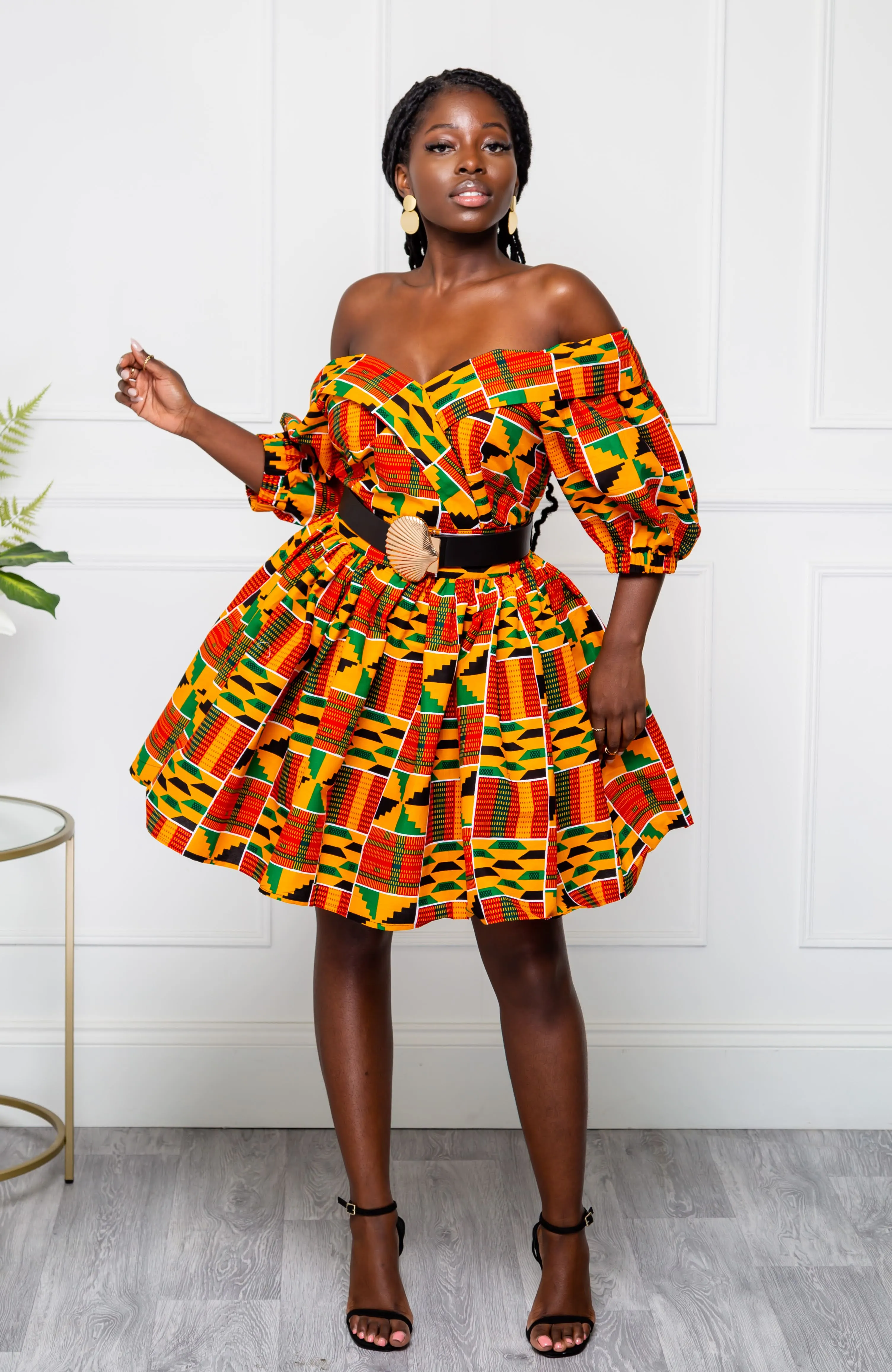 Off Shoulder Surplice Midi Dress with Balloon Sleeves - KENYA