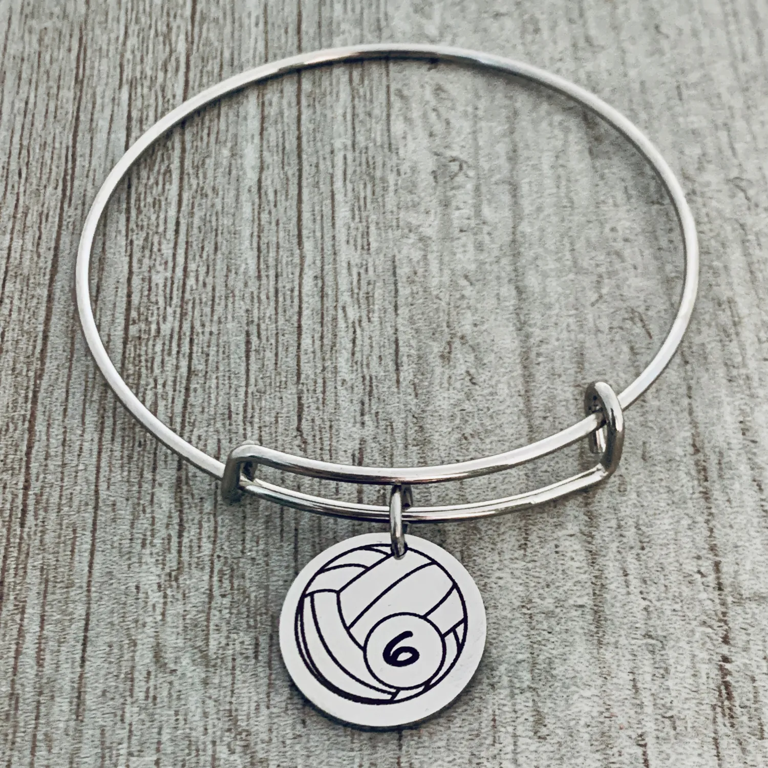 Personalized Stainless Steel Volleyball Bracelet with Engraved Charm