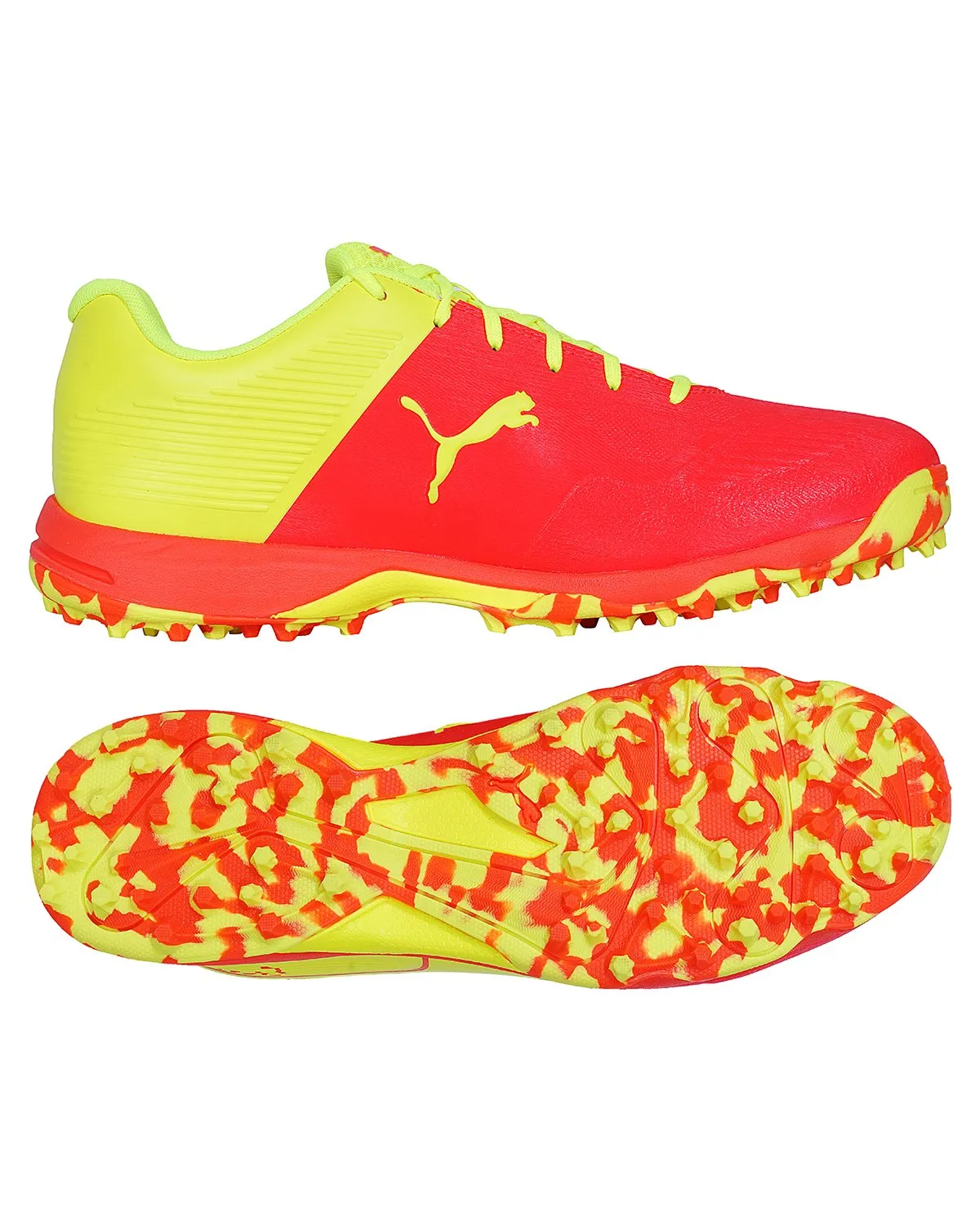 Puma 19 FH - Rubber Cricket Shoes - Red Blast/Yellow Alert