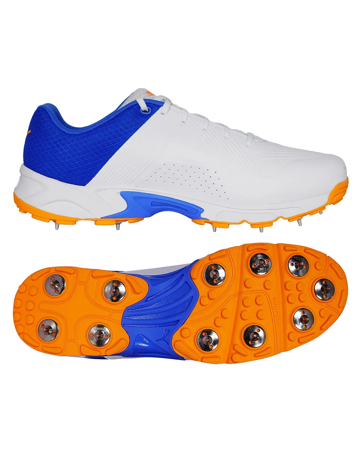 Puma 19.2 Cricket Shoes - Steel Spikes - White Bluemazing Orange Glow