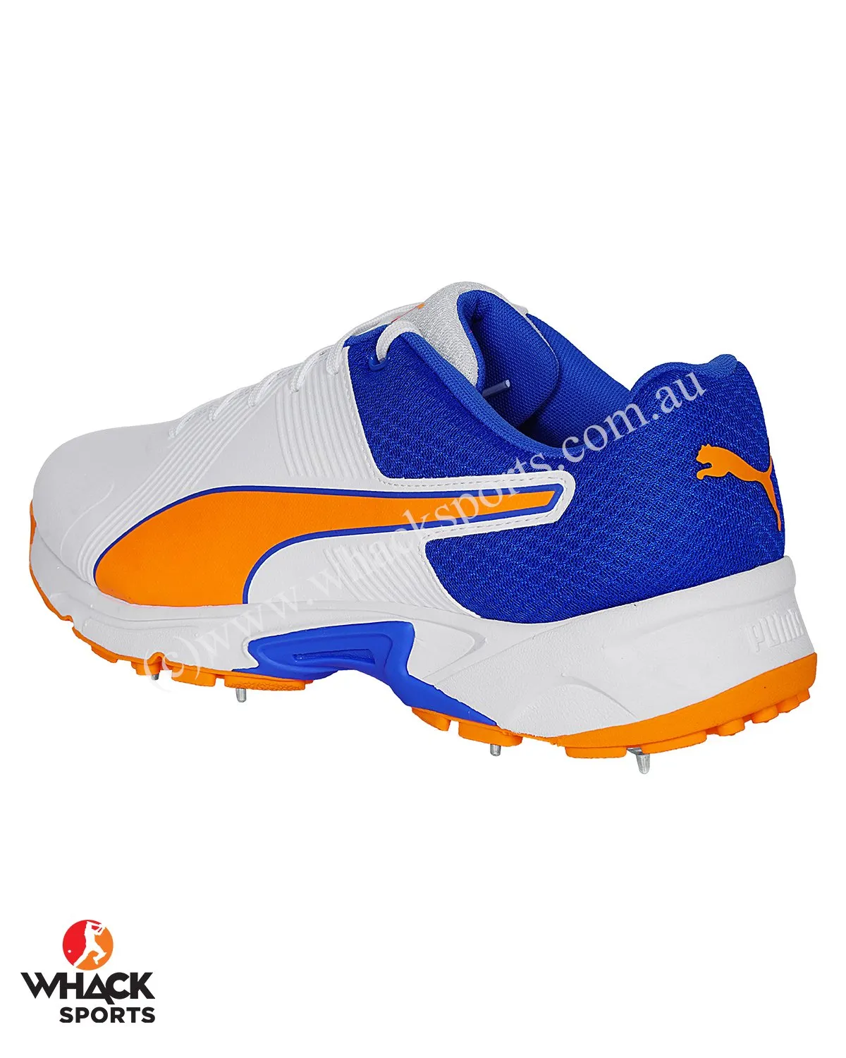 Puma 19.2 Cricket Shoes - Steel Spikes - White Bluemazing Orange Glow