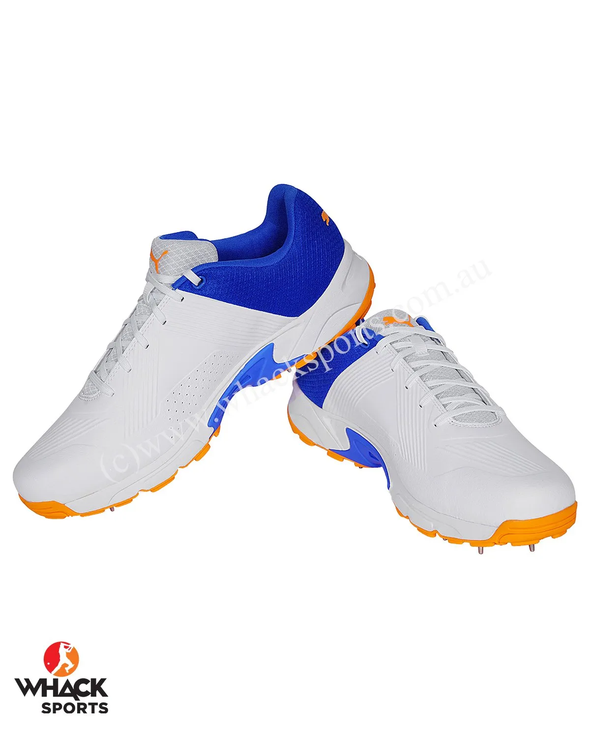 Puma 19.2 Cricket Shoes - Steel Spikes - White Bluemazing Orange Glow