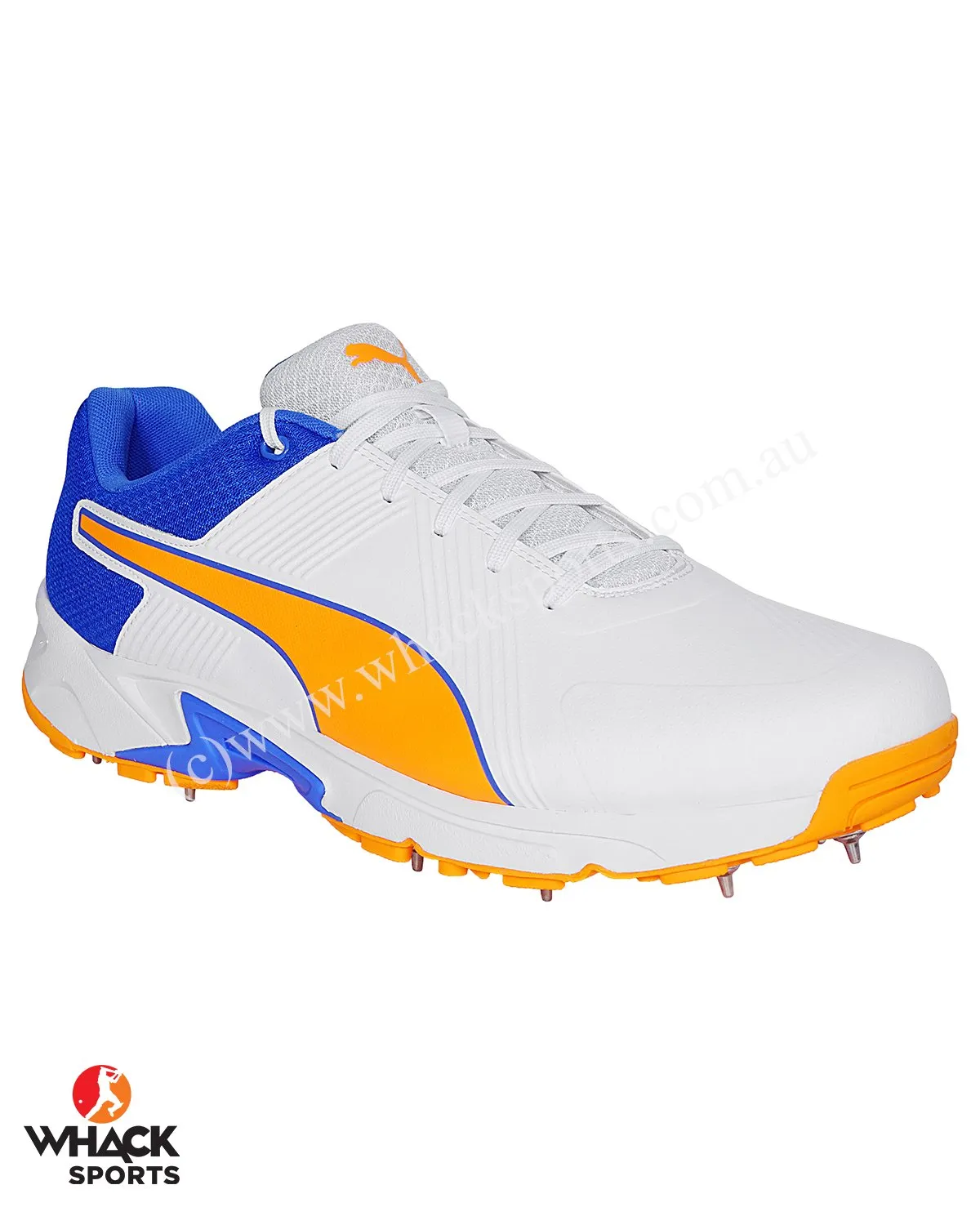 Puma 19.2 Cricket Shoes - Steel Spikes - White Bluemazing Orange Glow