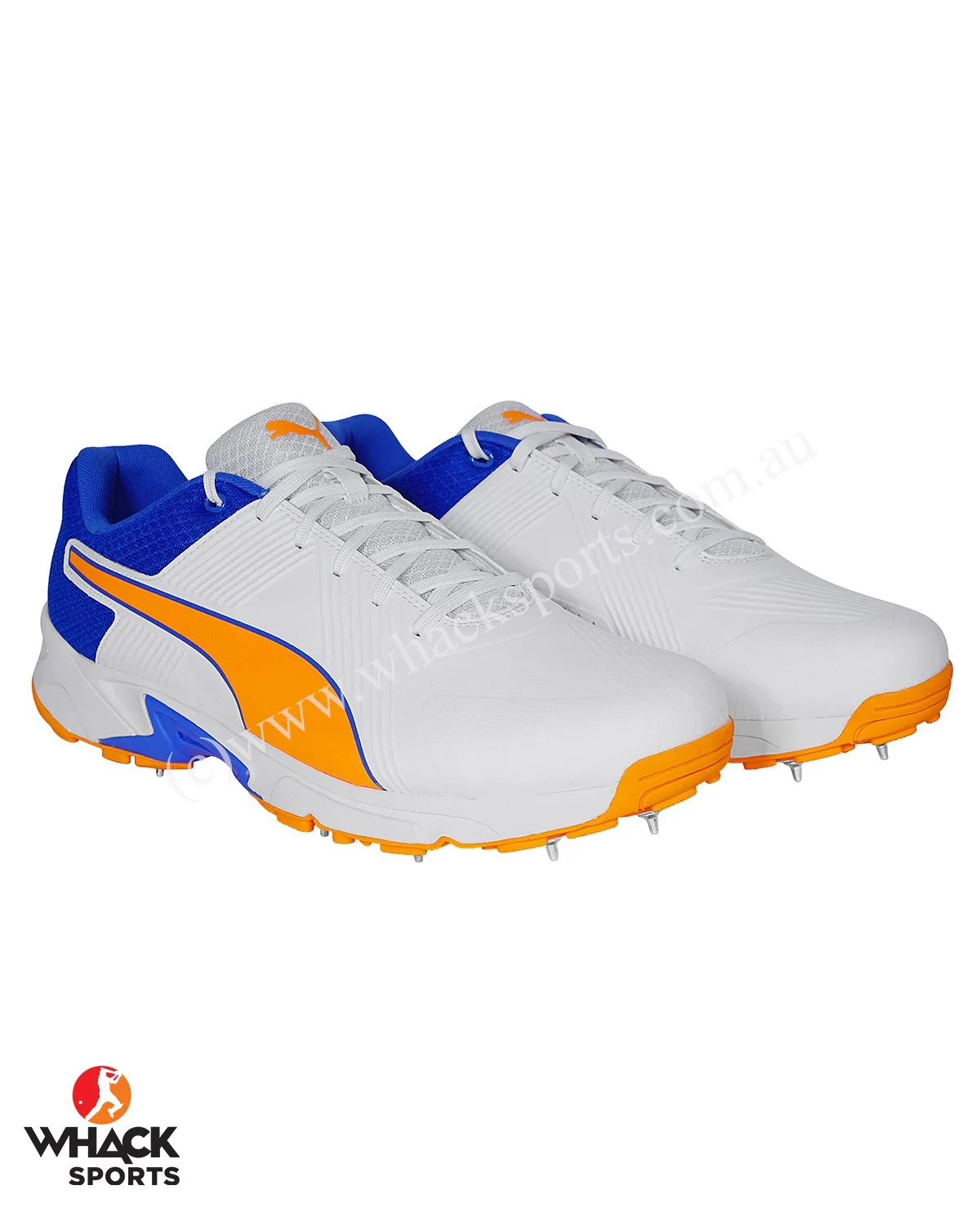 Puma 19.2 Cricket Shoes - Steel Spikes - White Bluemazing Orange Glow