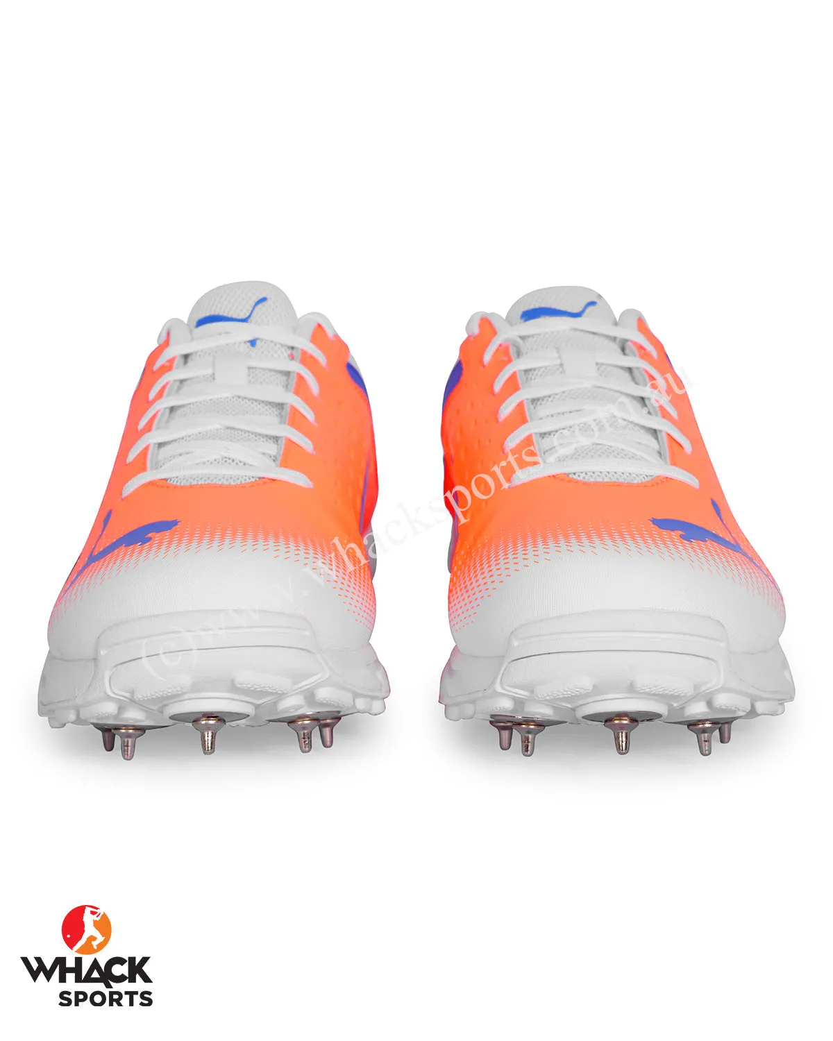 Puma 22.2 Cricket Shoes - Steel Spikes - White/Bluemazing/Neon Citrus