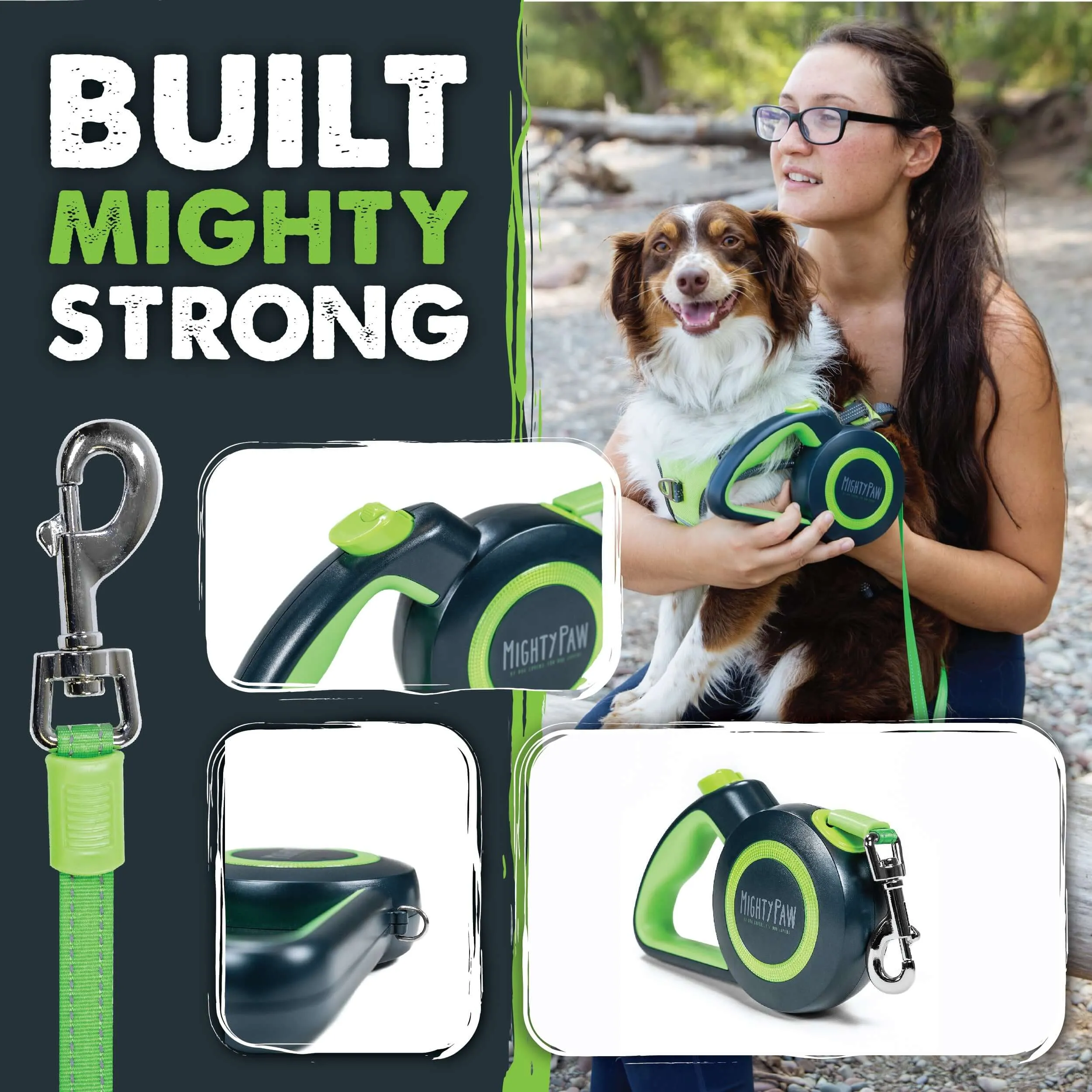 Retractable Dog Leash 2.0 - Mighty Paw One-Touch Quick-Lock Design