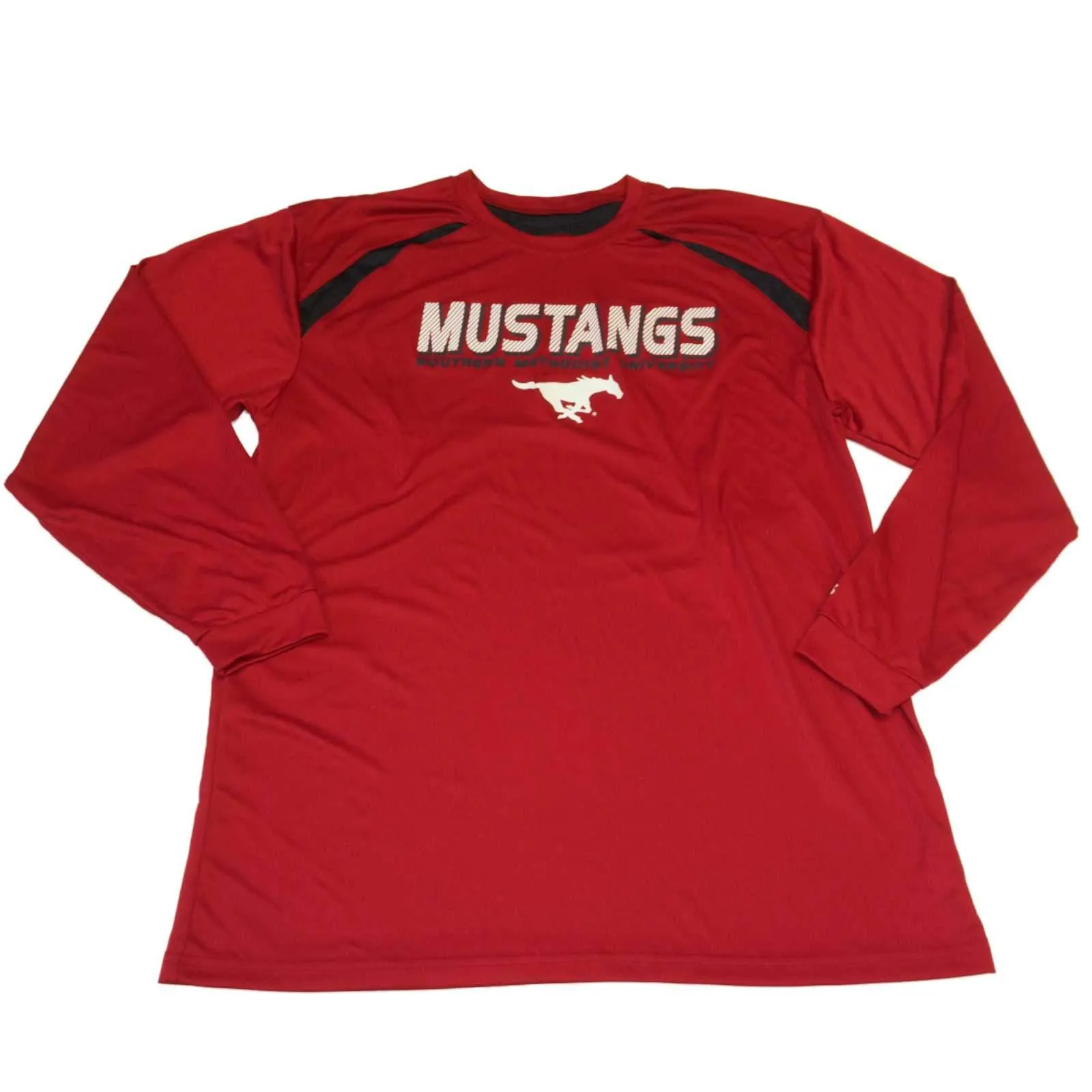 SMU Mustangs Badger Sport Red with Charcoal Gray LS Crew Neck T-Shirt (L)