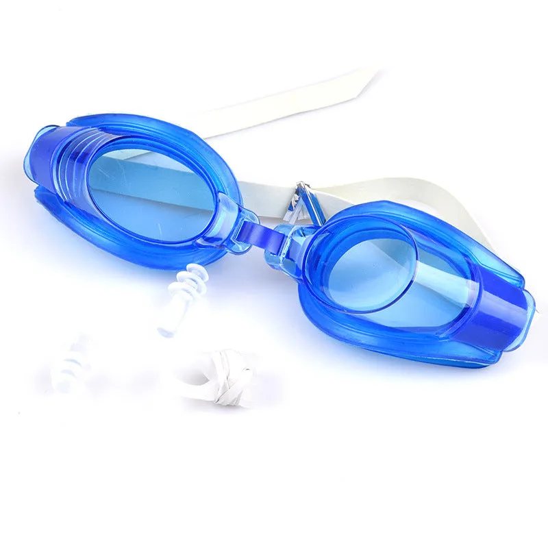 Swimming Goggles Waterproof Anti Fog Glasses Set UV Protection Adjustable Glasses With Nose Clip Ear Plug Random Color