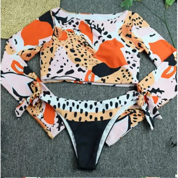 Tanzania Polka-Dot Leopard Print Sexy Long-Sleeve Bikini