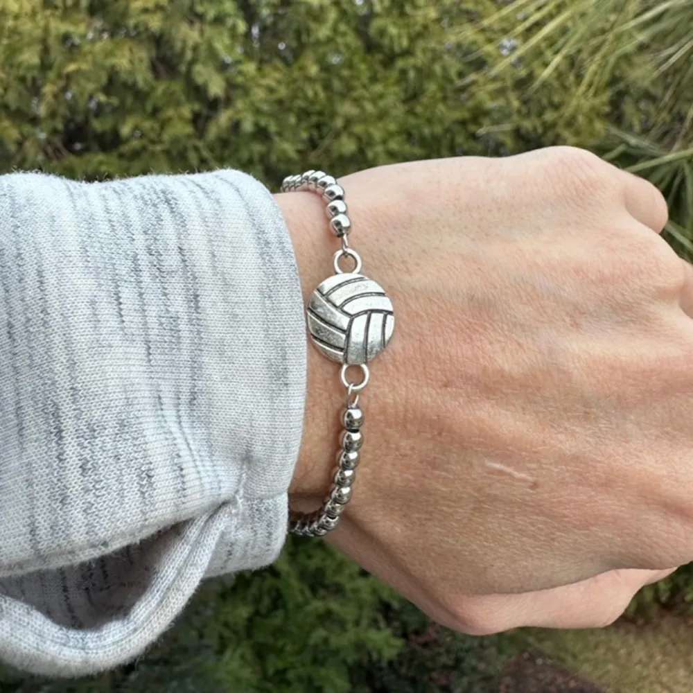 Volleyball Silver Beaded Bracelet