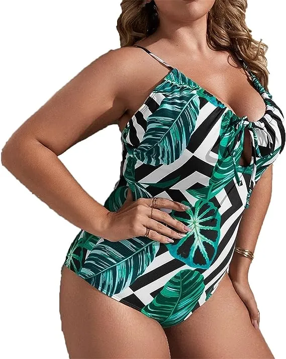 Womens Swimming Costume - leaf print