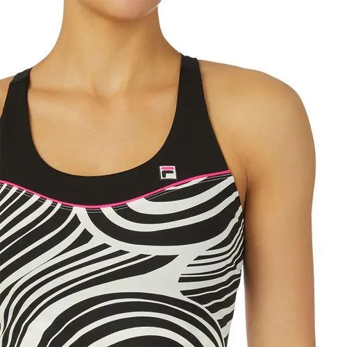 Women`s Tie Breaker Print Racerback Tennis Tank Swirl and White