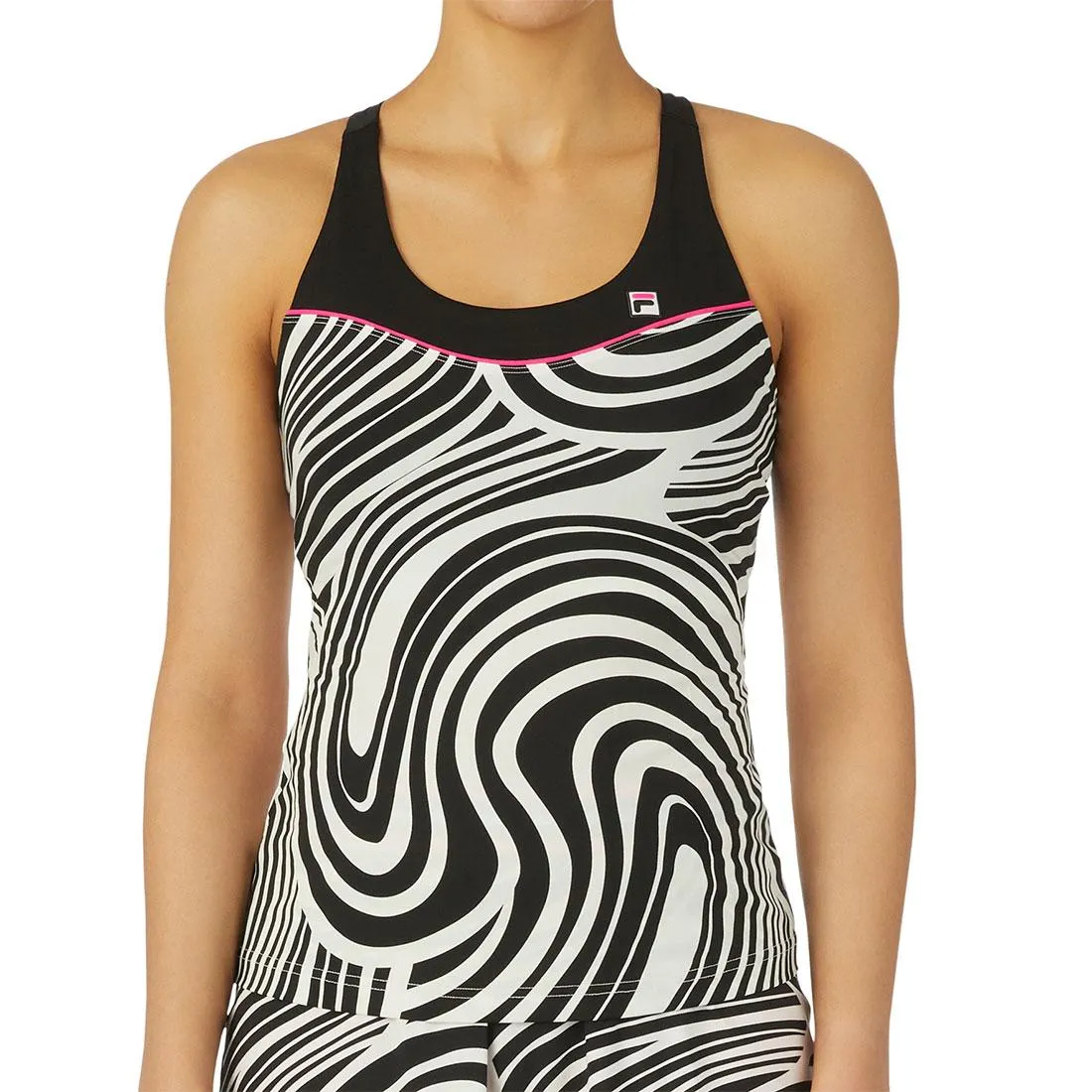 Women`s Tie Breaker Print Racerback Tennis Tank Swirl and White