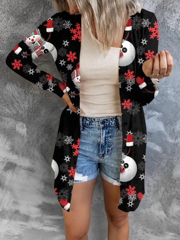 Women's Vibrant Festive Print Open Front Christmas Cardigan