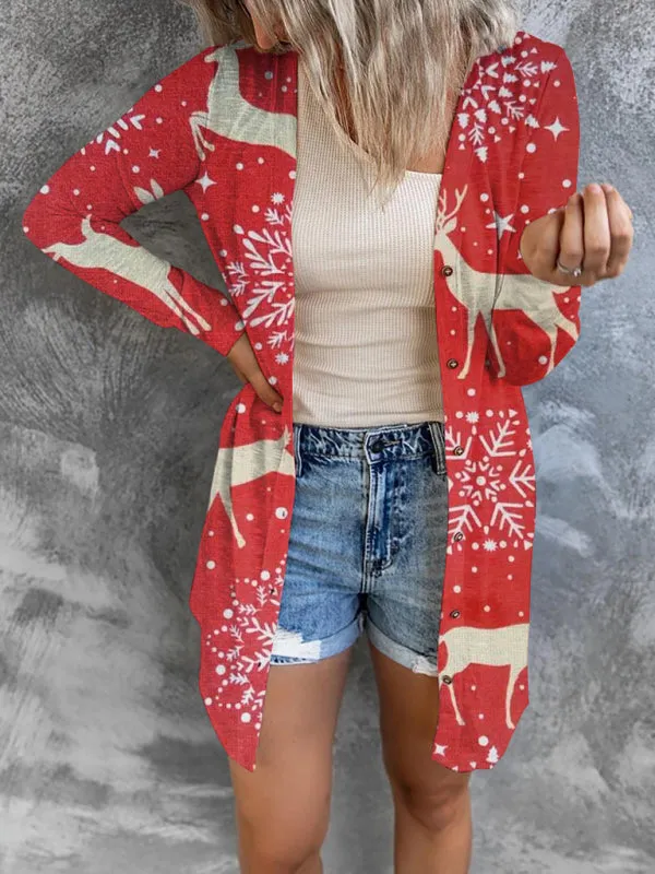 Women's Vibrant Festive Print Open Front Christmas Cardigan