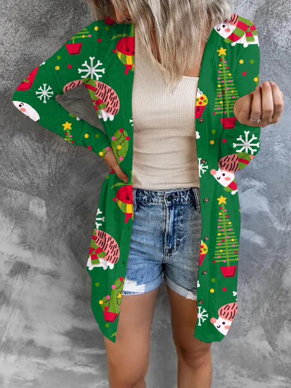 Women's Vibrant Festive Print Open Front Christmas Cardigan